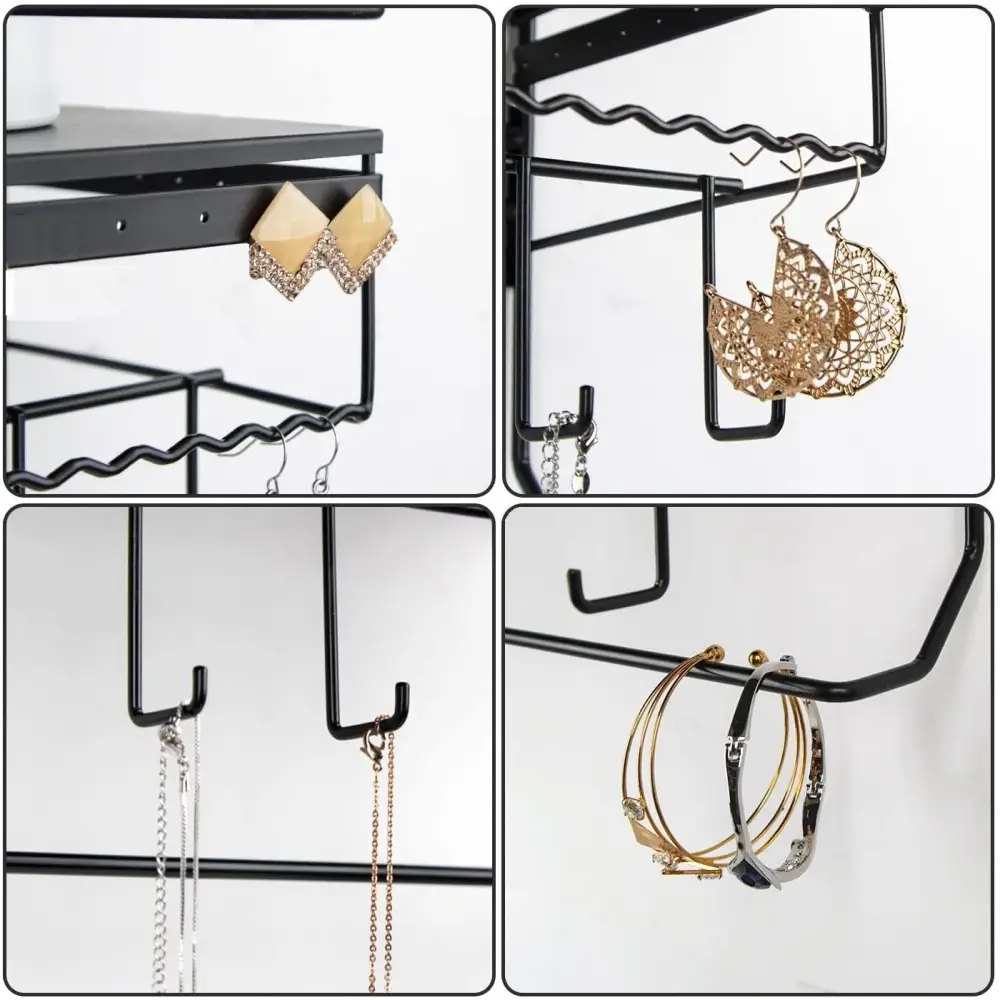 Wall Mounted Classic Black Iron Designer for Cosmetics and Jewelry Storage Shelf - Home & Garden > Storage