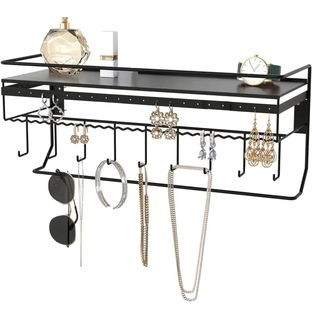 Wall Mounted Classic Black Iron Designer for Cosmetics and Jewelry Storage Shelf - Home & Garden > Storage