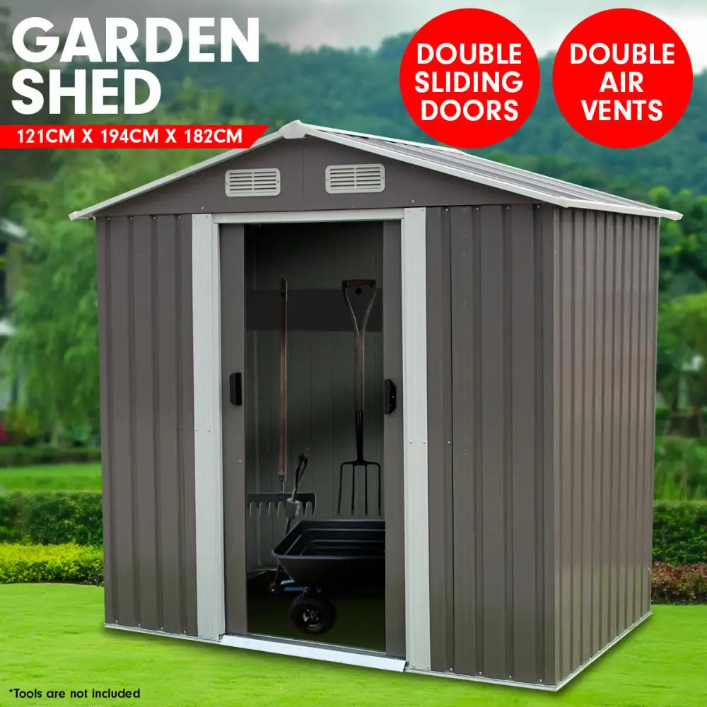 Wallaroo Garden Shed Spire Roof 4ft x 6ft Outdoor Storage Shelter - Grey - Home & Garden > Storage