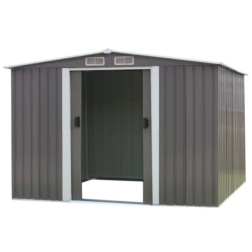 Wallaroo Garden Shed Spire Roof 8ft x 8ft Outdoor Storage Shelter - Grey - Home & Garden > Storage