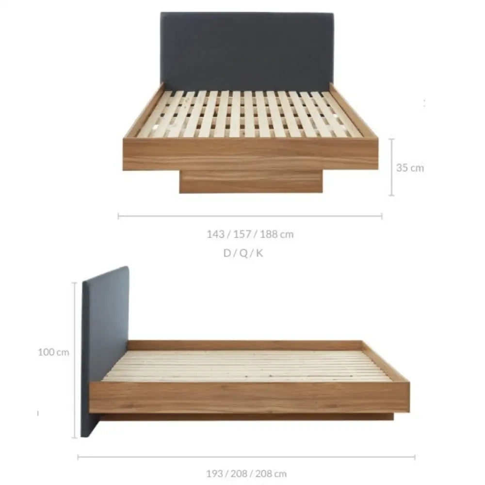 Walnut Oak Wood Floating Bed Frame Queen - Furniture > Bedroom > Beds & Bed Frames