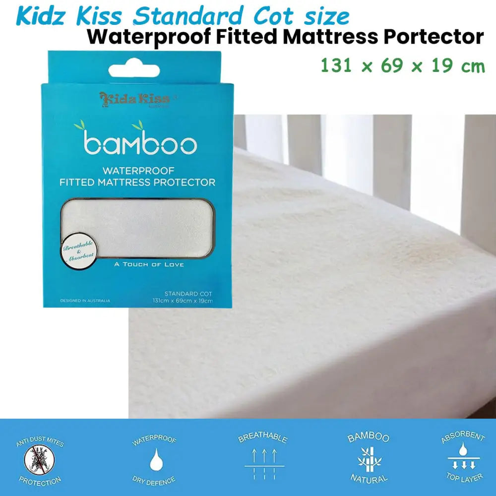 Waterproof Fitted Mattress Protector Standard Cot Size 131x69x19cm - Home & Garden > Bedding