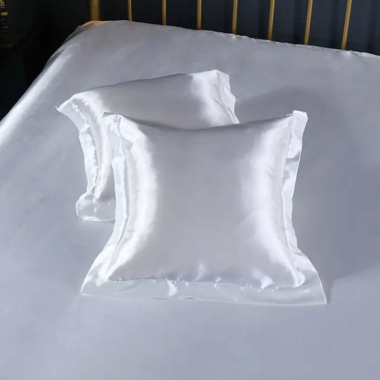 White 2 PCS Faux Silk Pillow Covers - Cooling Ice Silk Satin Cushion Covers - 45x45cm - Home & Garden > Bedding >