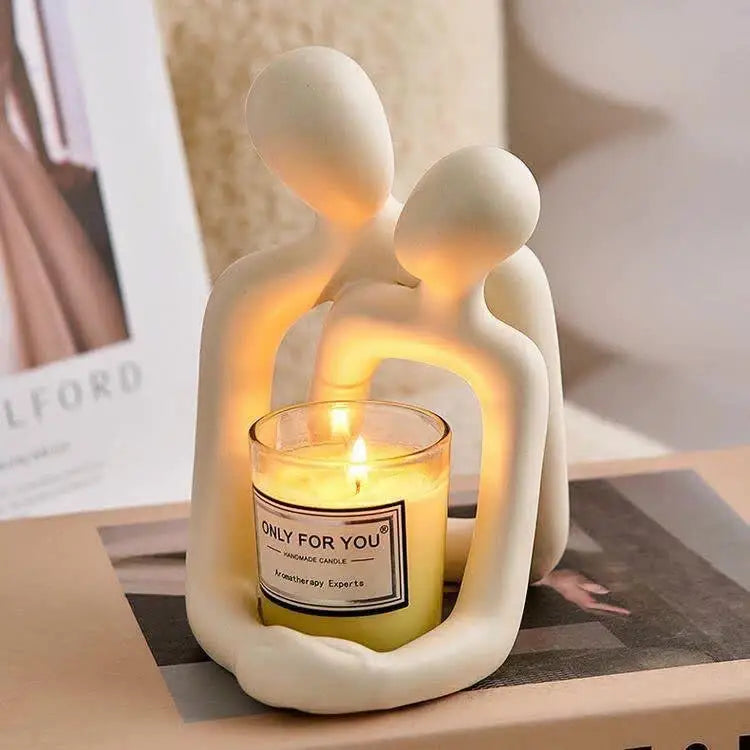 White Abstract Romantic Couple Candle Holder - Modern Decorative Ornament - Home & Garden > Decor > Candle Accessories