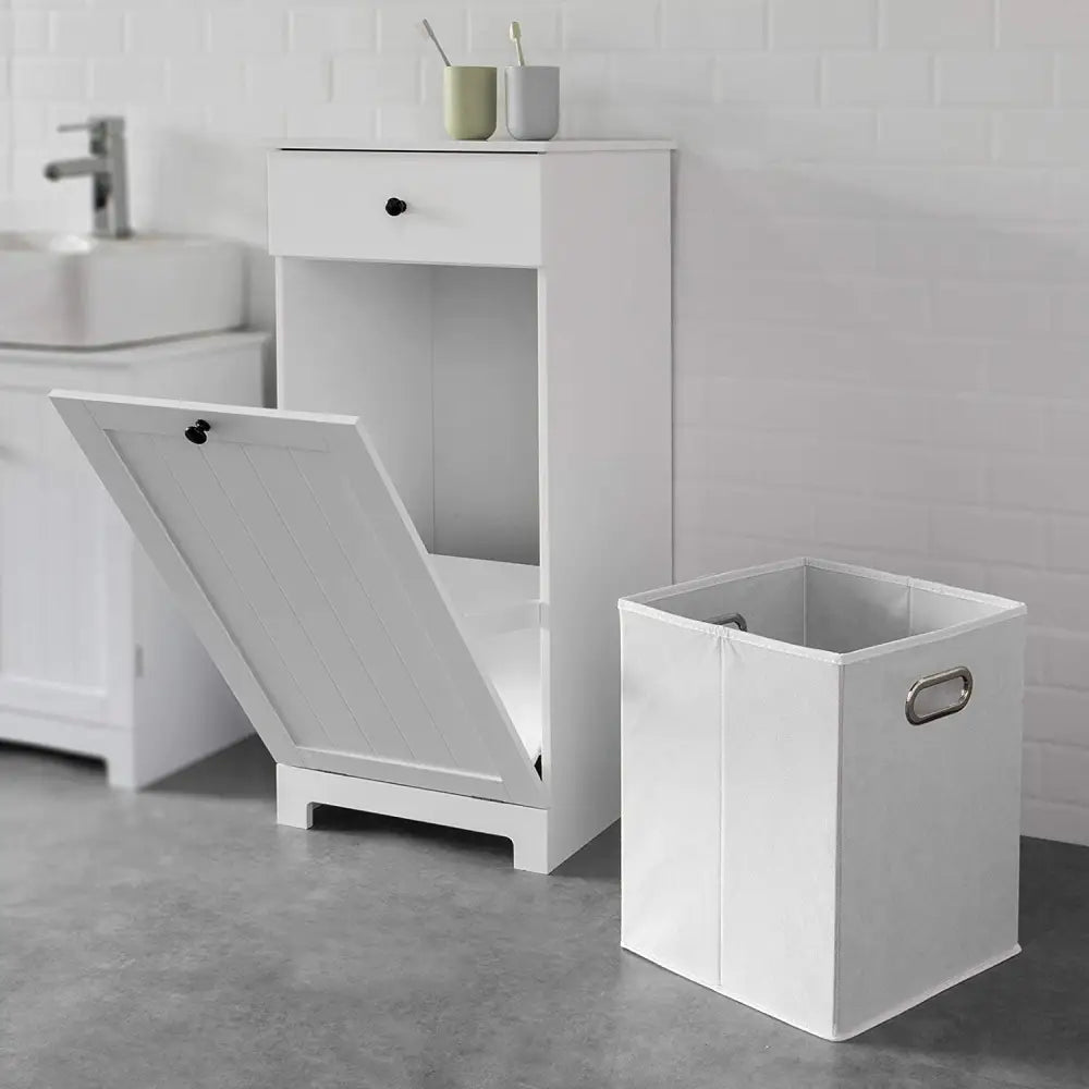 White Bathroom Cabinet with Laundry Basket and Drawer - Home & Garden > Storage