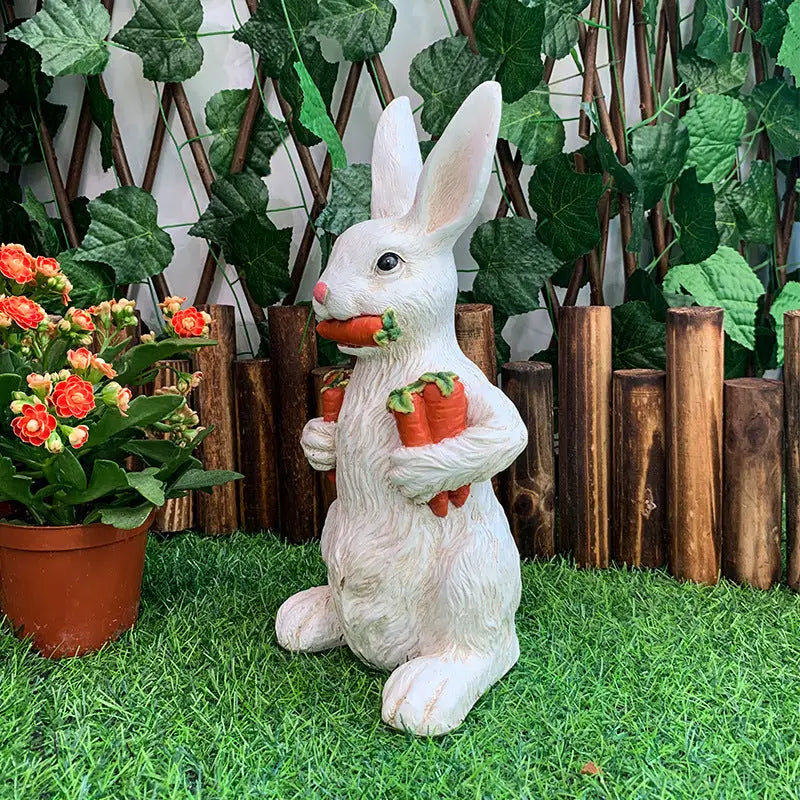 White Easter Rabbit with Carrot Resin Decoration - Adorable 15cm Festive Gift for Kids’ Rooms - Home & Garden > Decor >