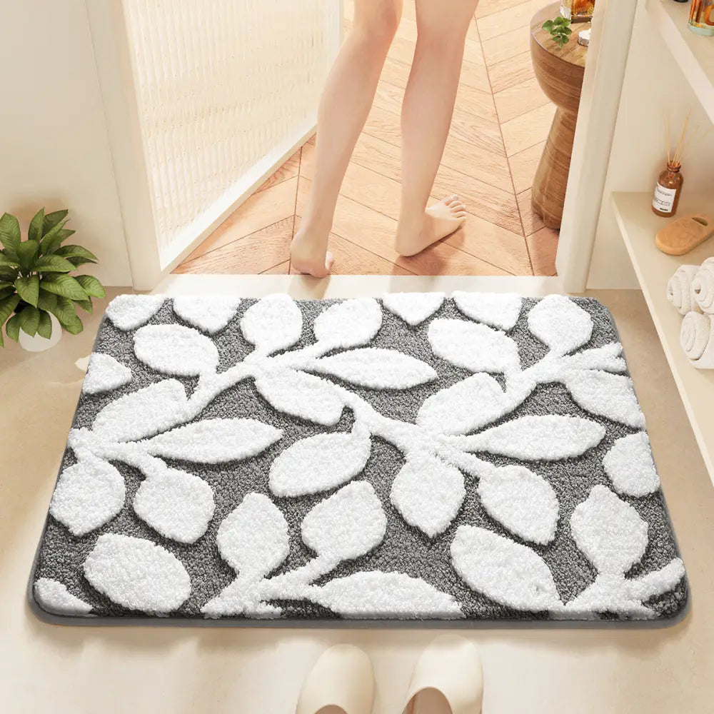 White-grey Bath Mat - Super Absorbent Non-Slip Bathroom Floor Mat - 50x80cm - Home & Garden > Bathroom Accessories >