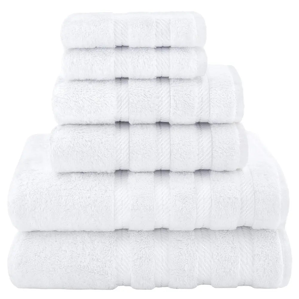 White Luxury 6-Piece Combed Cotton Towel Bale Set - Ultra Soft & Absorbent Bath Hand Face Towels - Home & Garden >