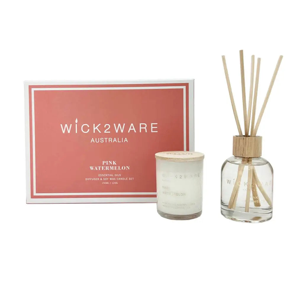 Wick2Ware Australia Pink Watermelon Essential Oils Diffuser and Soy Wax Candle Set - Home & Garden > Decor > Candles &