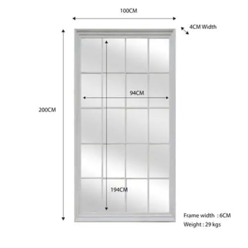Window Style Mirror - White Rectangle 100cm x 200cm - Home & Garden > Decor > Mirrors
