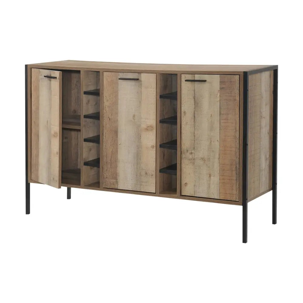 Wine Cabinet with 2 Strorage and open Selves Bar Cabinet Cupboard in Oak Colour - Furniture > Living Room