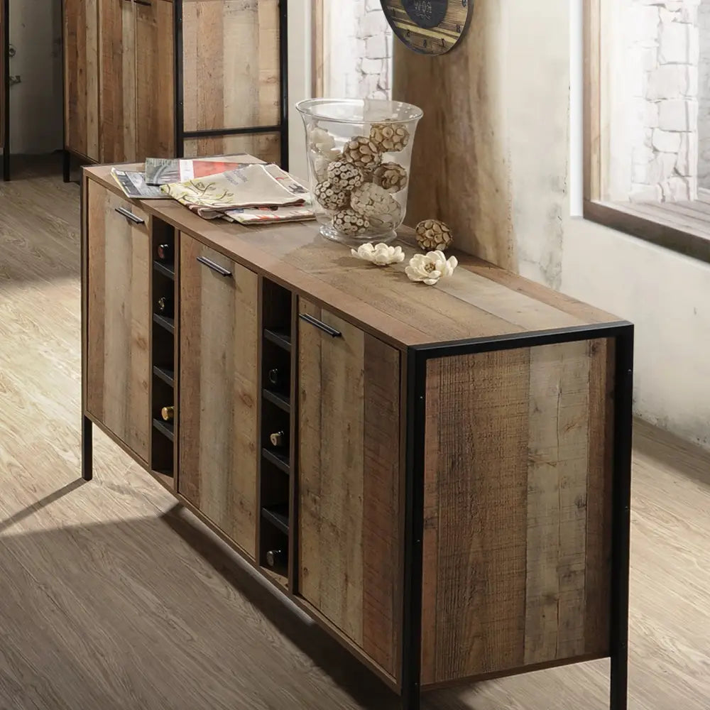 Wine Cabinet with 2 Strorage and open Selves Bar Cabinet Cupboard in Oak Colour - Furniture > Living Room