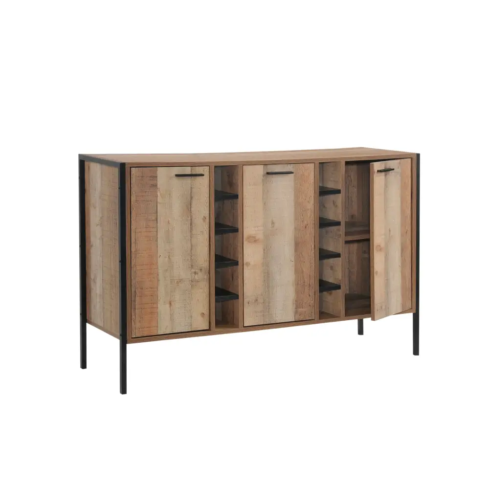 Wine Cabinet with 2 Strorage and open Selves Bar Cabinet Cupboard in Oak Colour - Furniture > Living Room