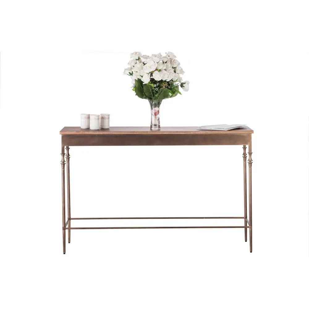 Wooden Iron Narrow Hallway Console Table with Finial Legs - Furniture > Living Room