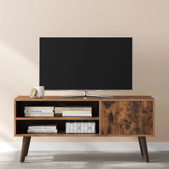 Wooden Look TV Console Stand With Storage Shelf & Cupboard - Furniture > Living Room
