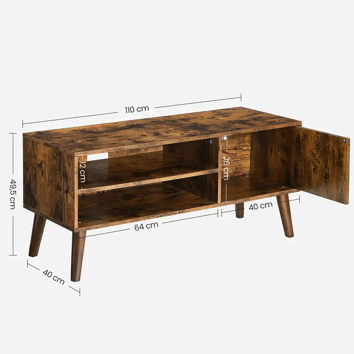 Wooden Look TV Console Stand With Storage Shelf & Cupboard - Furniture > Living Room
