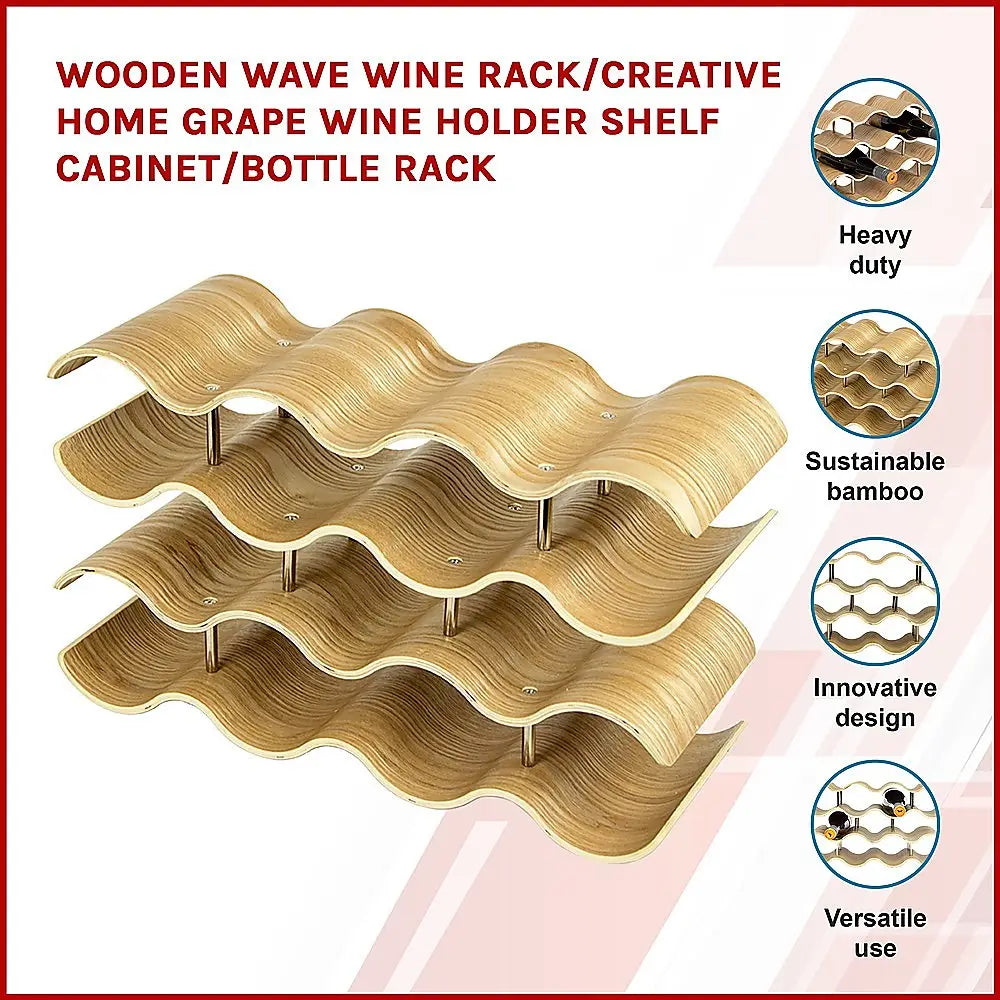 Wooden Wave Wine Rack/Creative Home Grape Wine Holder Shelf Cabinet/Bottle Rack - Home & Garden > Kitchenware