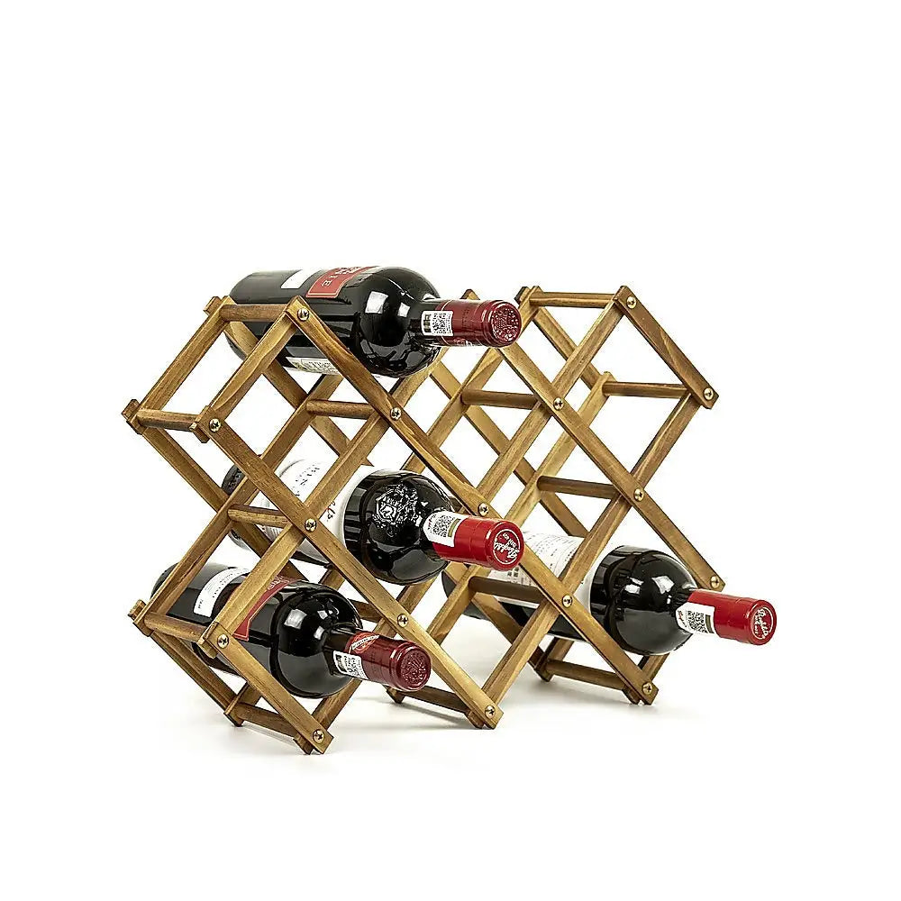 Wooden Wine Rack Freestanding 10 Bottles Countertop Storage - Home & Garden > Kitchenware