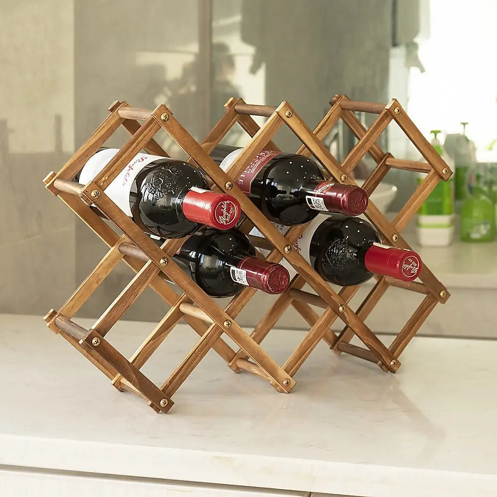 Wooden Wine Rack Freestanding 10 Bottles Countertop Storage - Home & Garden > Kitchenware