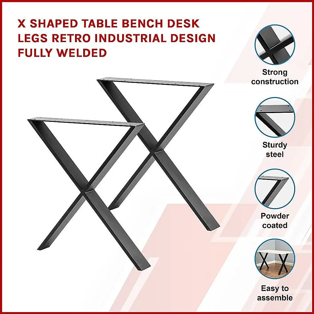 X Shaped Table Bench Desk Legs Retro Industrial Design Fully Welded - Furniture > Office