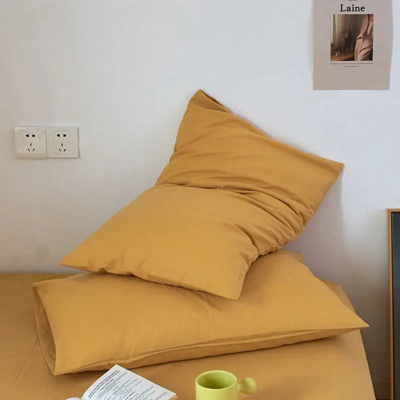 Yellow 100% Cotton Pillowcase Set - Envelope Closure(without pillow core) - Home & Garden > Bedding > Pillowcases