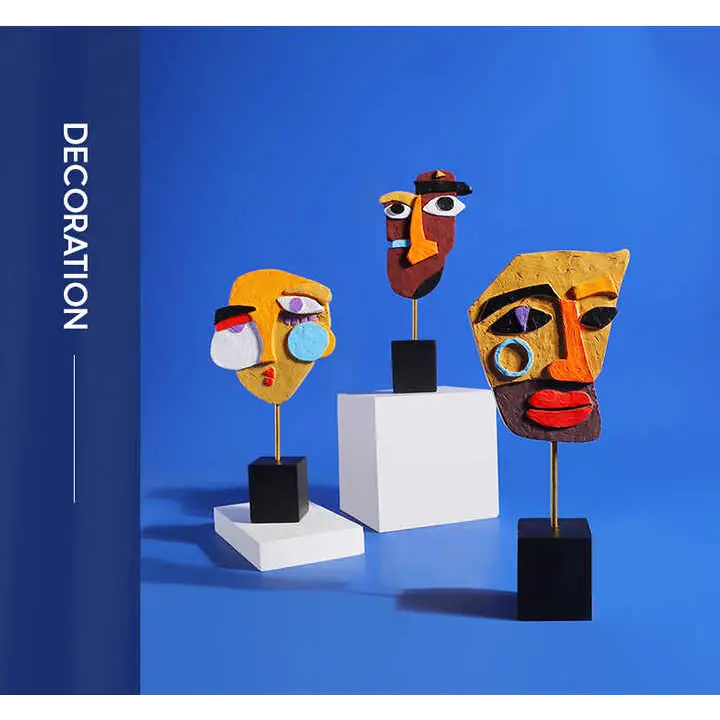 Yellow Modern Abstract Man Facce Sculpture - Colorful Resin Art Statue for Home & Office Decor - Home & Garden > Decor