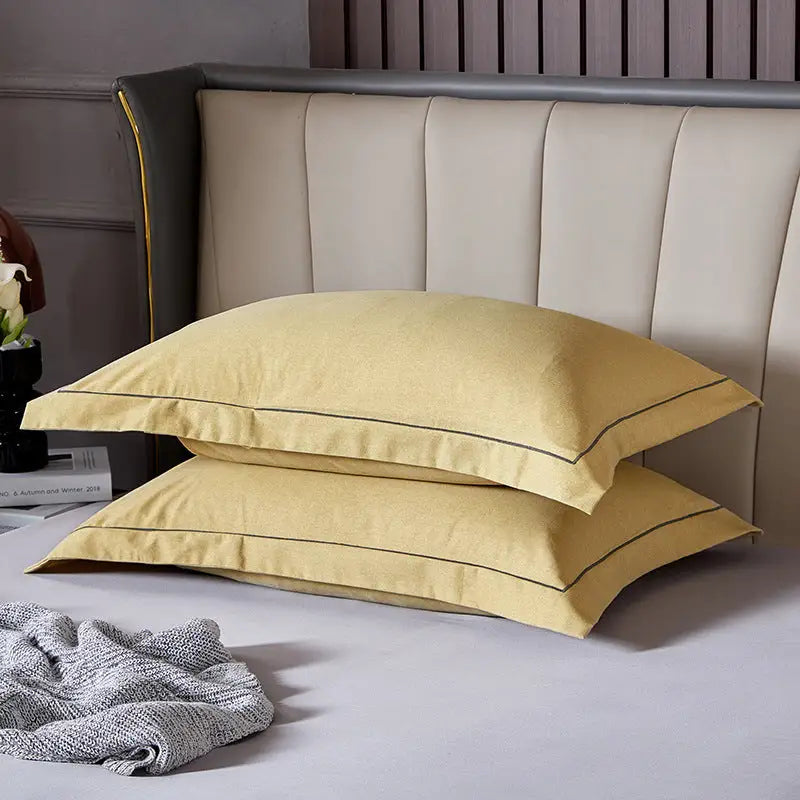 Yellow Pure Cotton Flannel Pillowcase Set - Soft Thickened Solid Color (Pair 48x74cm) - Home & Garden > Bedding >