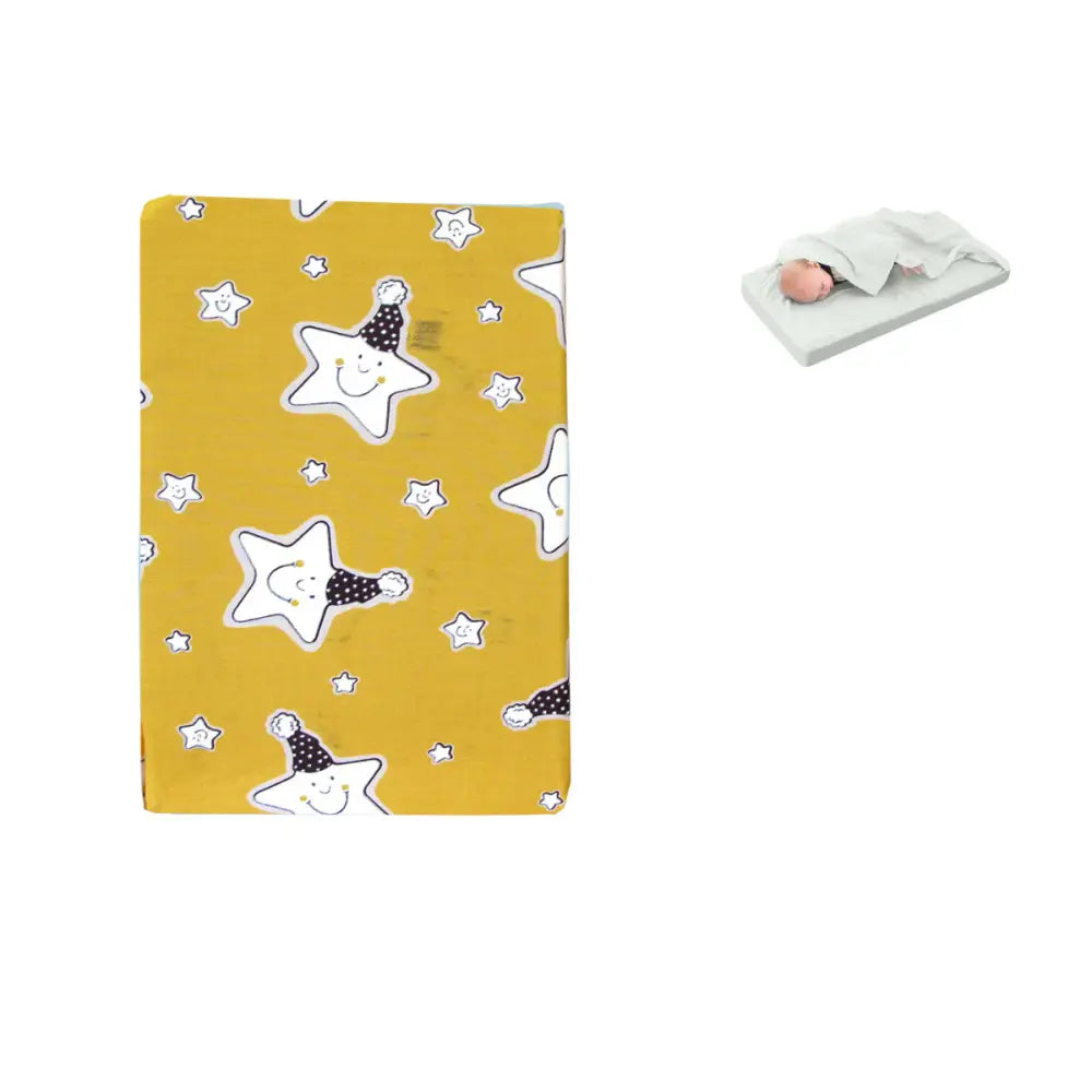 Yellow Star Bassinet Fitted Sheet with a Flat Sheet Sewed Attached - Home & Garden > Bedding > Bed Sheets