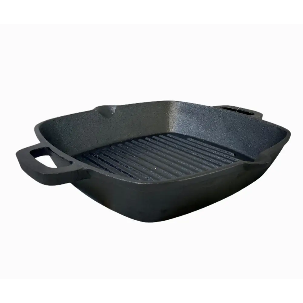 YES4HOMES 26 cm Barbecue Cast Iron Fry Grill Pan Pre-Seasoned Oven Safe Grill Frypan - Home & Garden > Kitchenware
