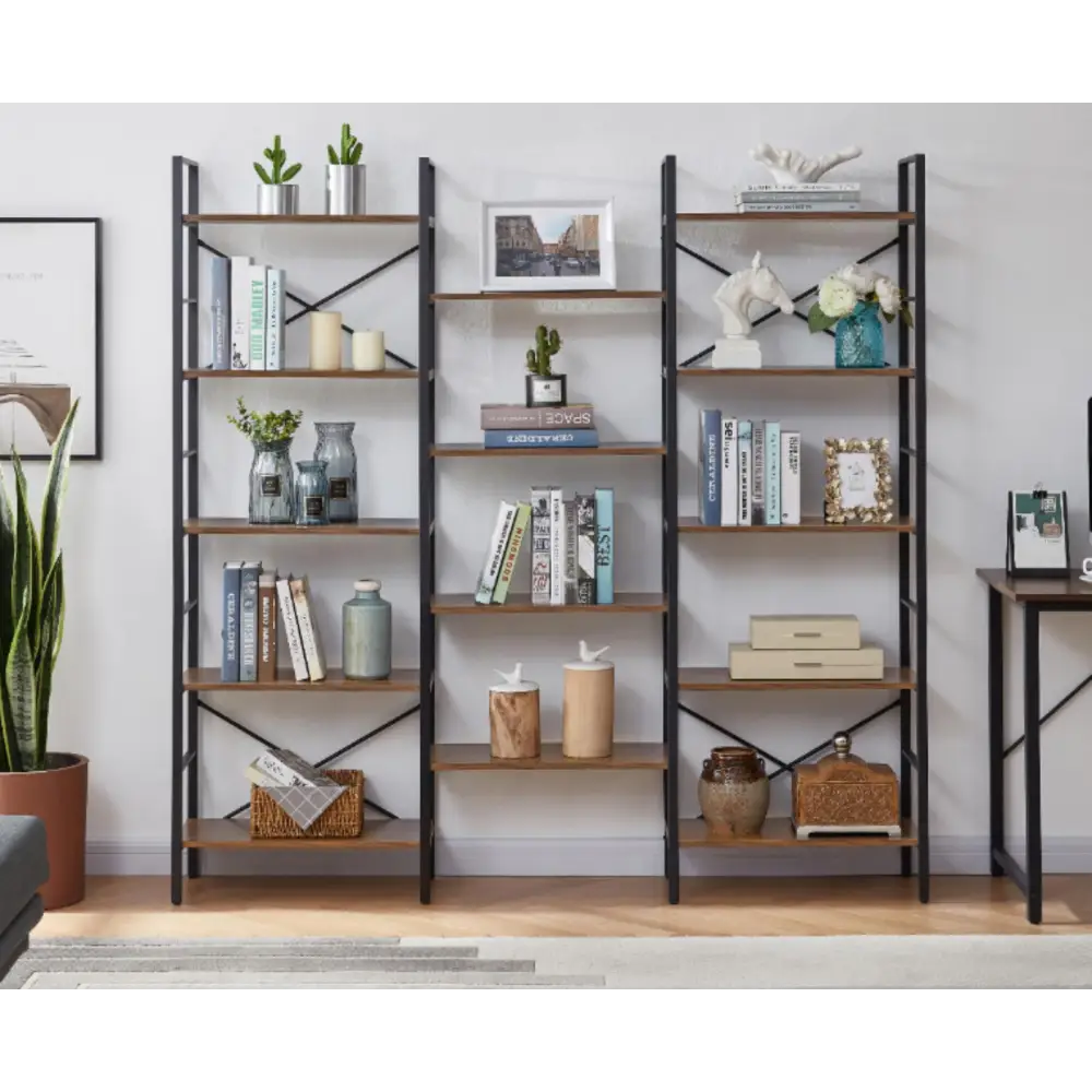 YES4HOMES Industrial Vintage Shelf Bookshelf Wood and Metal Bookcase Furniture for Home & Office - Furniture > Office