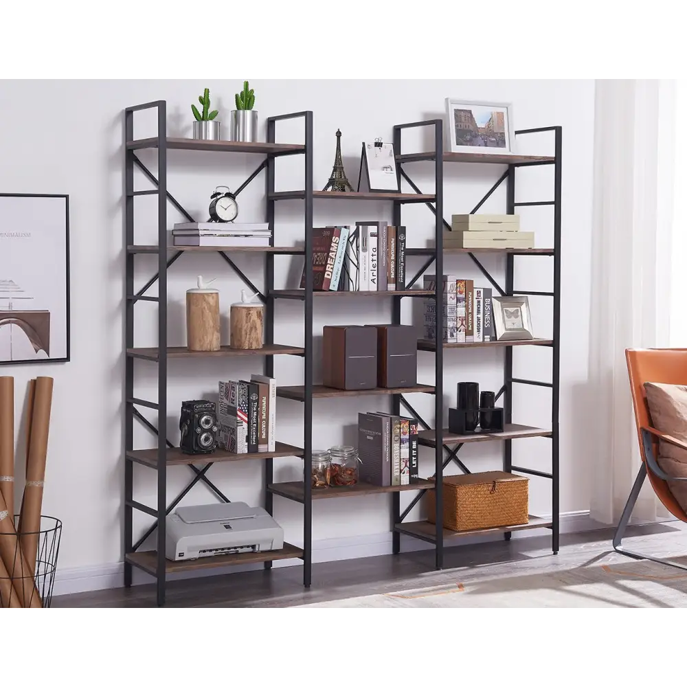 YES4HOMES Industrial Vintage Shelf Bookshelf Wood and Metal Bookcase Furniture for Home & Office - Furniture > Office