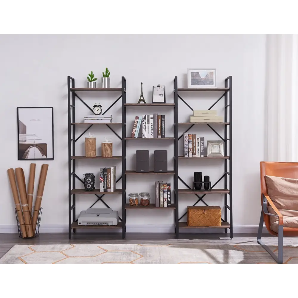 YES4HOMES Industrial Vintage Shelf Bookshelf Wood and Metal Bookcase Furniture for Home & Office - Furniture > Office