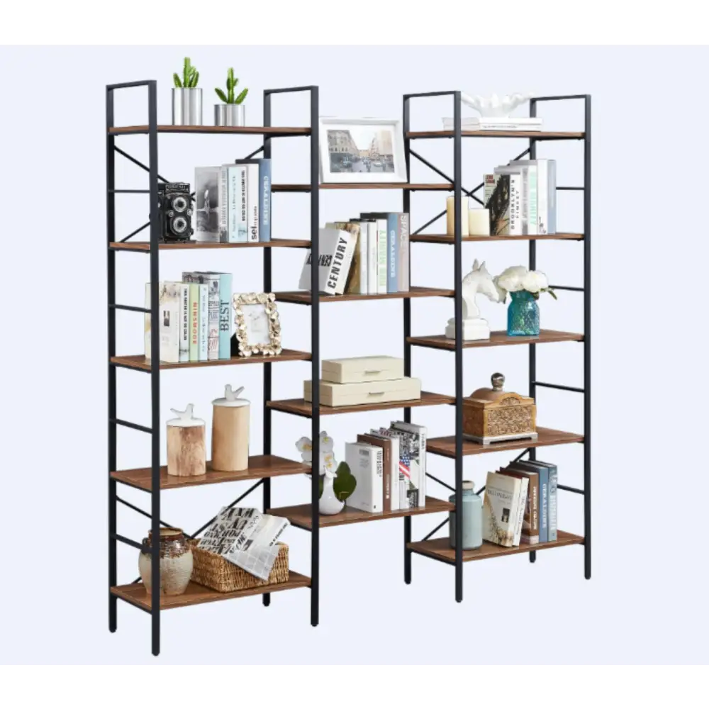 YES4HOMES Industrial Vintage Shelf Bookshelf Wood and Metal Bookcase Furniture for Home & Office - Furniture > Office