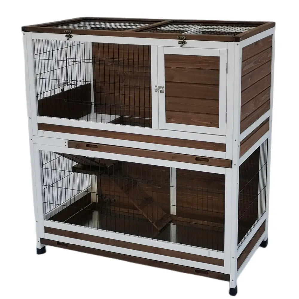 YES4PETS 118 cm XL Double Storey Rabbit Hutch Guinea Pig Cat Cage Ferret cage Cat W Pull Out Tray - Pet Care > Coops &