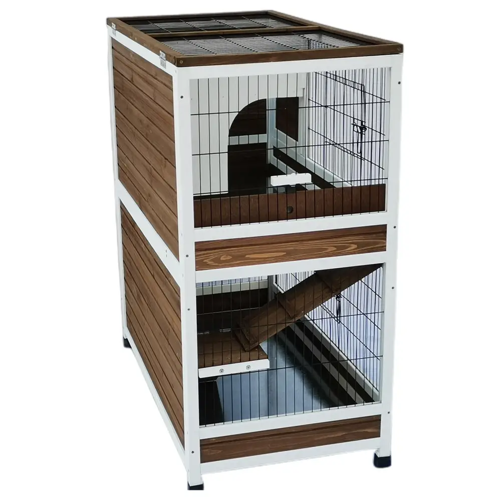 YES4PETS 118 cm XL Double Storey Rabbit Hutch Guinea Pig Cat Cage Ferret cage Cat W Pull Out Tray - Pet Care > Coops &