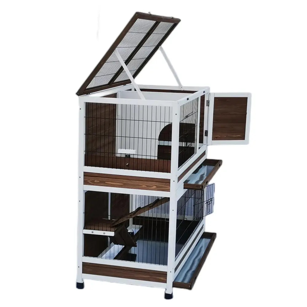 YES4PETS 118 cm XL Double Storey Rabbit Hutch Guinea Pig Cat Cage Ferret cage Cat W Pull Out Tray - Pet Care > Coops &