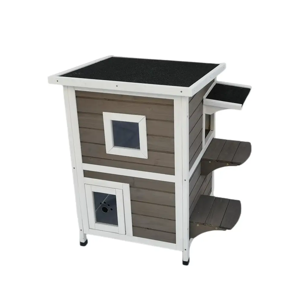 YES4PETS 2 Story Cat Shelter Condo with Escape Door Rainproof Kitty House - Pet Care > Cat Supplies > Cat Furniture