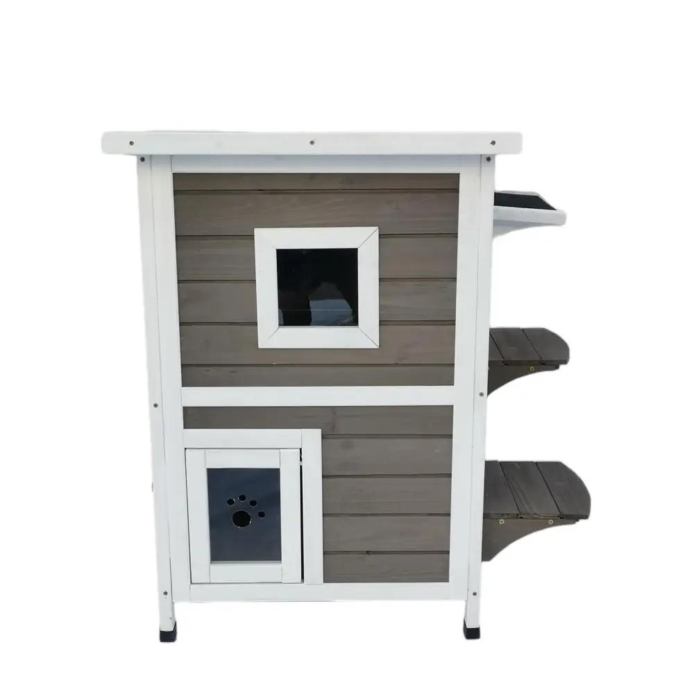 YES4PETS 2 Story Cat Shelter Condo with Escape Door Rainproof Kitty House - Pet Care > Cat Supplies > Cat Furniture