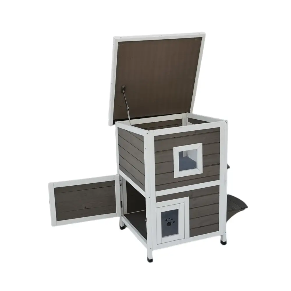 YES4PETS 2 Story Cat Shelter Condo with Escape Door Rainproof Kitty House - Pet Care > Cat Supplies > Cat Furniture