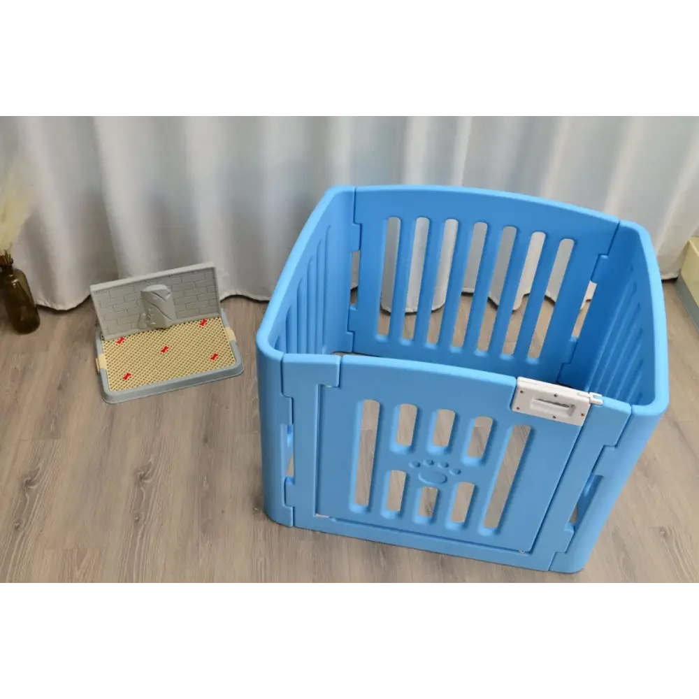 YES4PETS 4 Panel Plastic Pet Pen Pet Foldable Fence Dog Fence Enclosure With Gate Blue - Pet Care > Dog Supplies > Dog