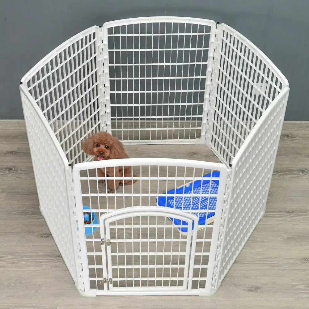 YES4PETS 6 Panel Plastic Pet Pen Pet Foldable Fence Dog Fence Enclosure With Gate White - Pet Care > Dog Supplies > Dog