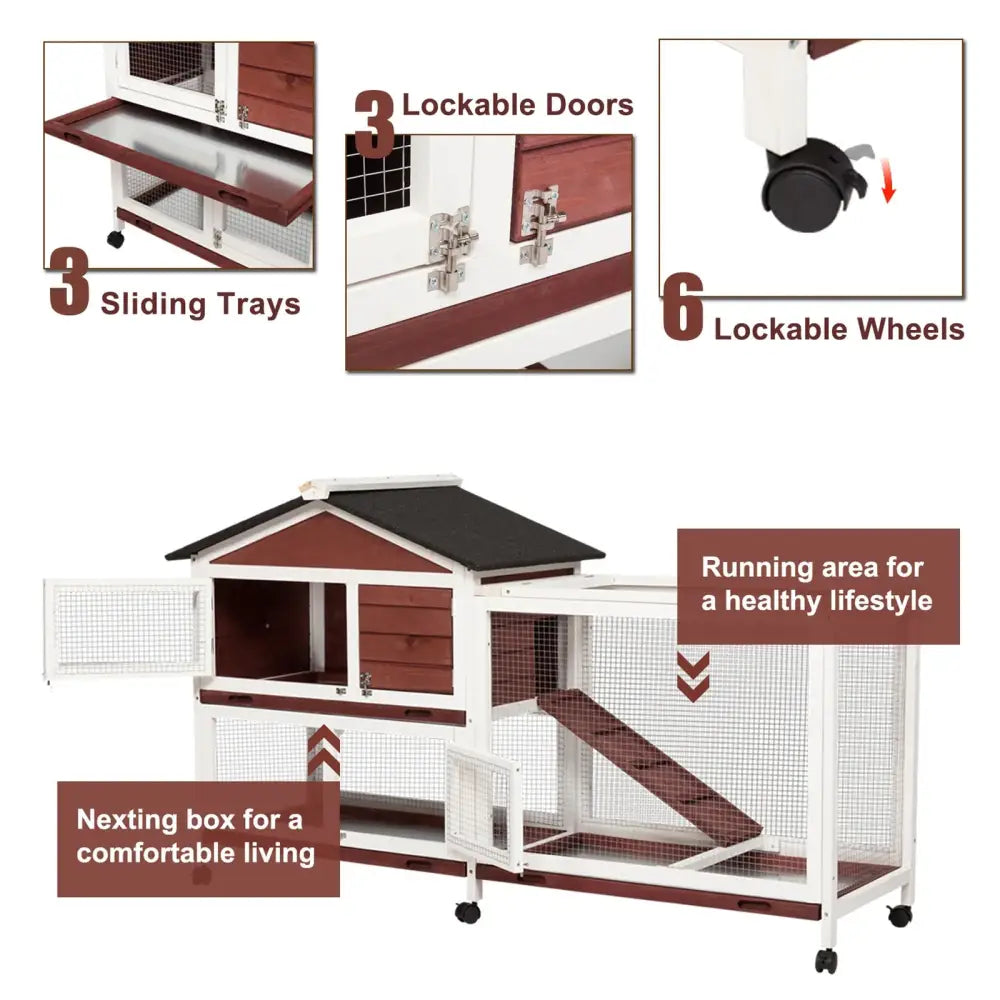 YES4PETS Double Storey Large Rabbit Hutch Guinea Pig Cage Ferret Cage With Pull Out Tray On Wheels - Pet Care > Coops &