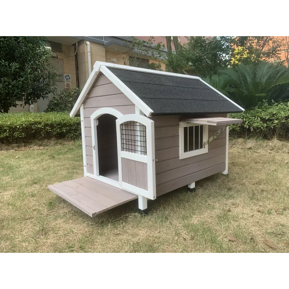 YES4PETS L Timber Pet Dog Kennel House Puppy Wooden Timber Cabin Grey - Pet Care > Dog Supplies > Dog Kennels