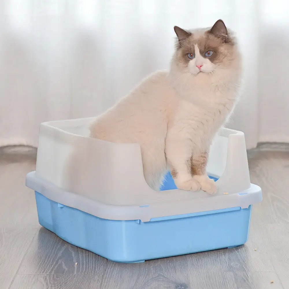 YES4PETS Large Deep Cat Kitty Litter Tray High Wall Pet Toilet Tray With Scoop Blue - Pet Care > Cat Supplies > Cat