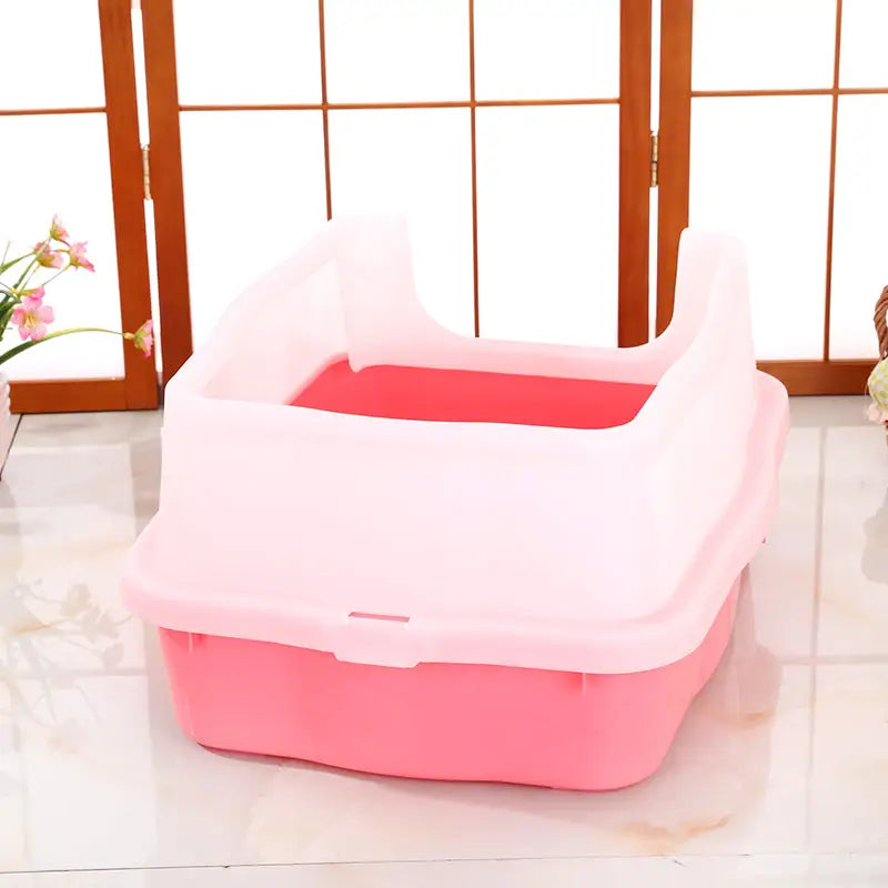 YES4PETS Large Deep Cat Kitty Litter Tray High Wall Pet Toilet Grid Tray With Scoop Pink - Pet Care > Cat Supplies >