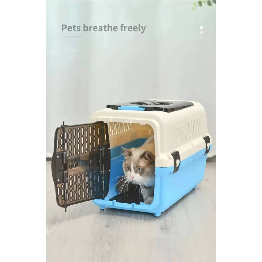 YES4PETS Large Dog Cat Crate Pet Rabbit Carrier Travel Cage With Tray & Window Blue - Pet Care > Dog Supplies > Dog