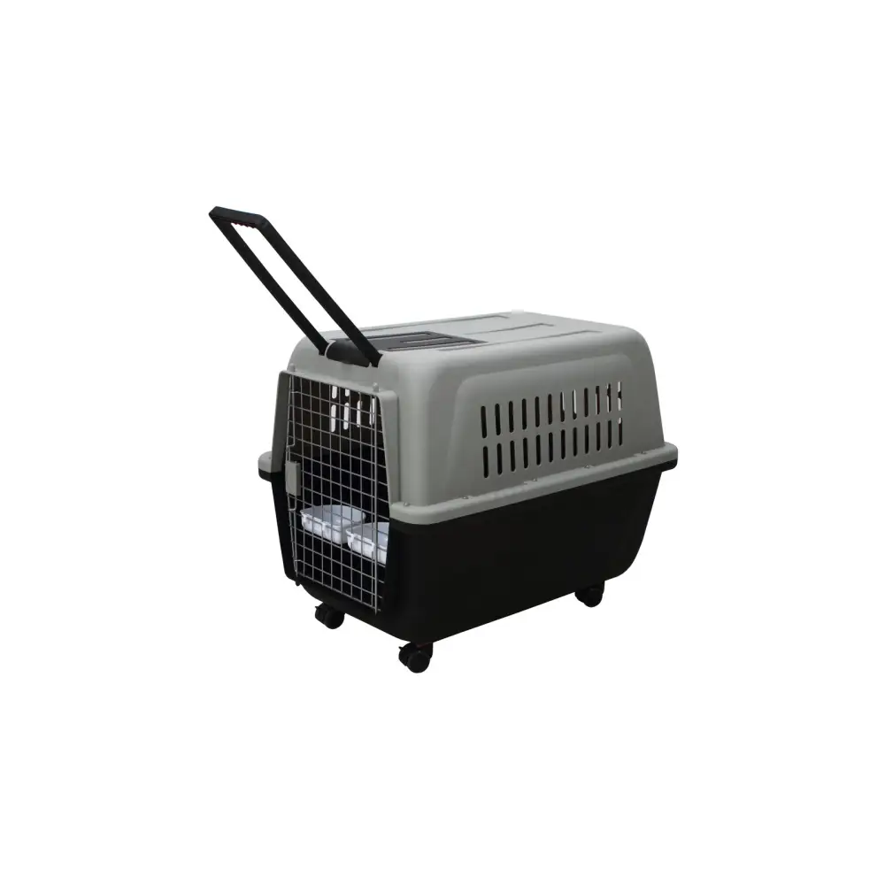 YES4PETS Large Plastic Kennels Pet Carrier Dog Cat Cage Crate With Handle and Wheel Black - Pet Care > Dog Supplies >