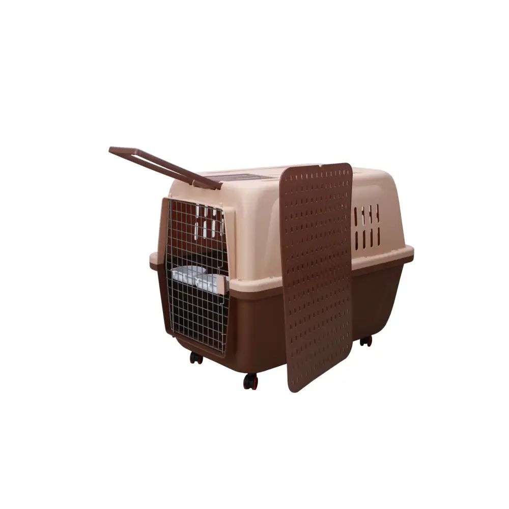 YES4PETS Large Plastic Kennels Pet Carrier Dog Cat Cage Crate With Handle and Wheel Brown - Pet Care > Dog Supplies >