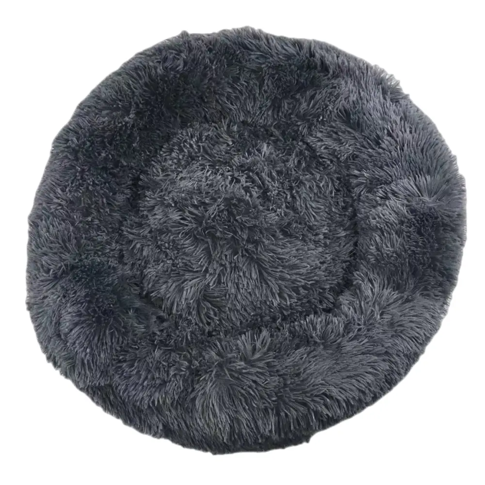 YES4PETS Large Round Calming Plush Cat Dog Bed Large Comfy Puppy Fluffy Bedding Dark Grey - Pet Care > Dog Supplies >