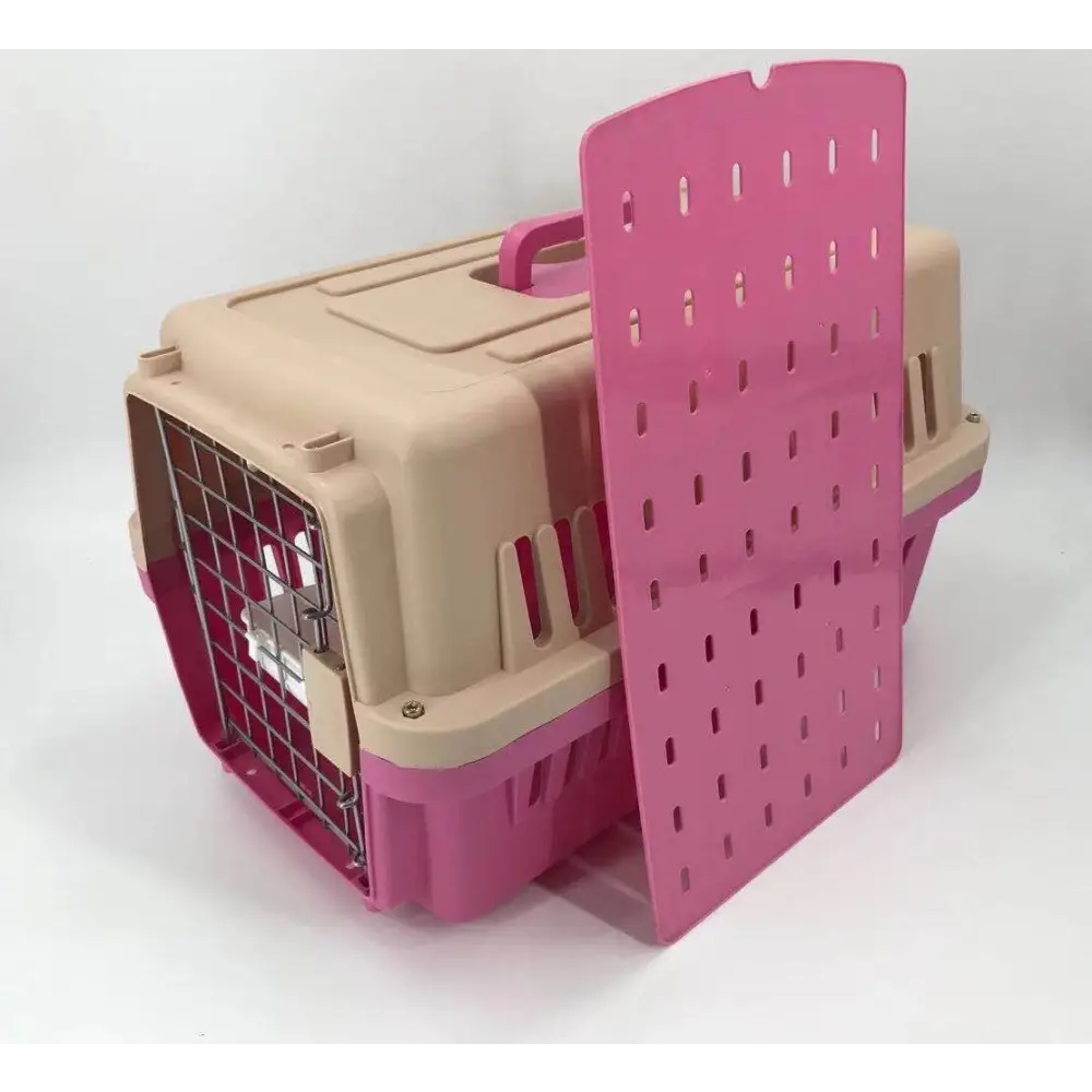 YES4PETS Medium Dog Cat Crate Pet Carrier Airline Cage With Bowl & Tray-Pink - Pet Care > Cat Supplies > Cat Carriers &